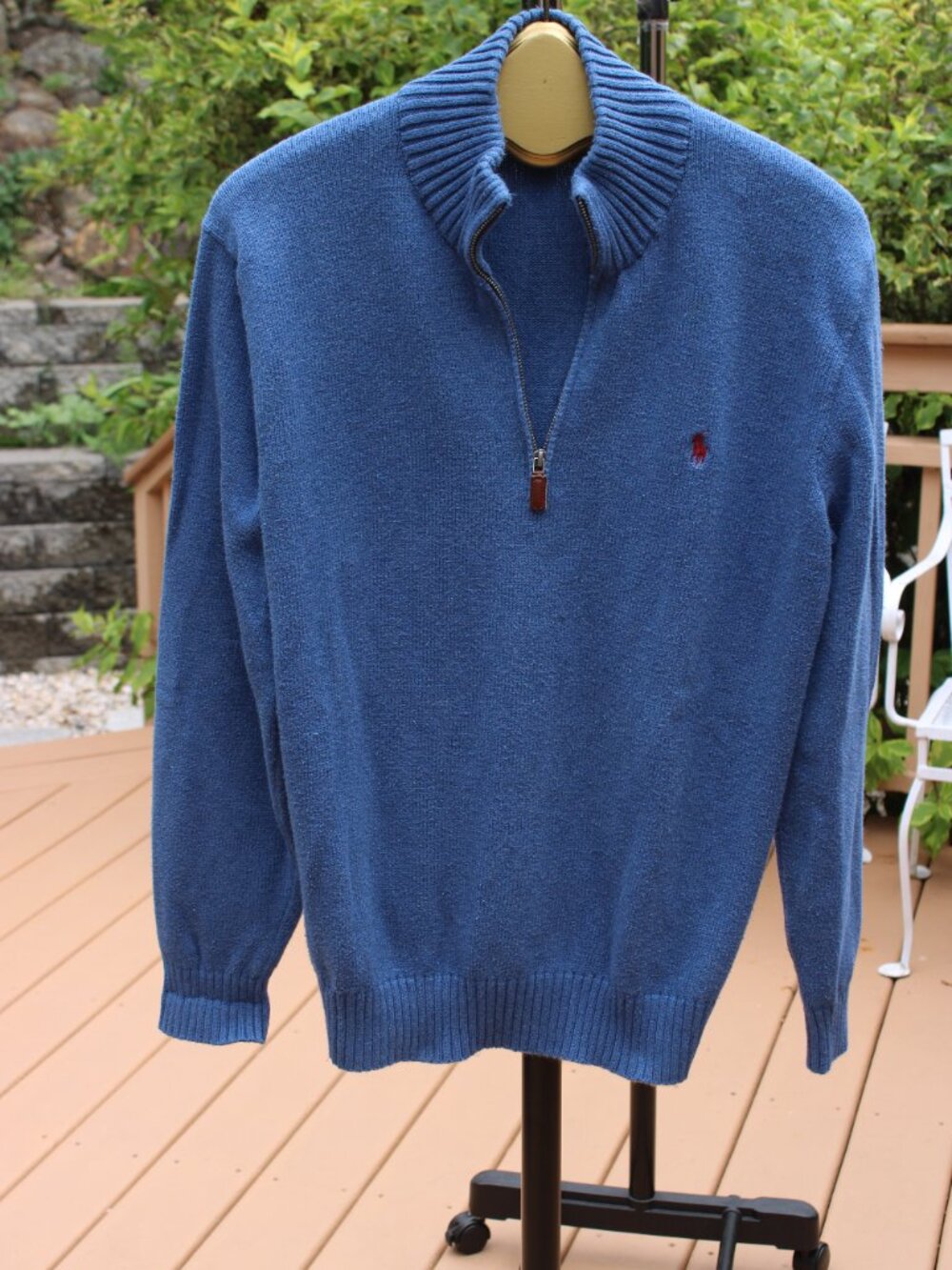 Polo Ralph Lauren Men Pullover Sweater 1/4 Zip Cotton Casual L Blue